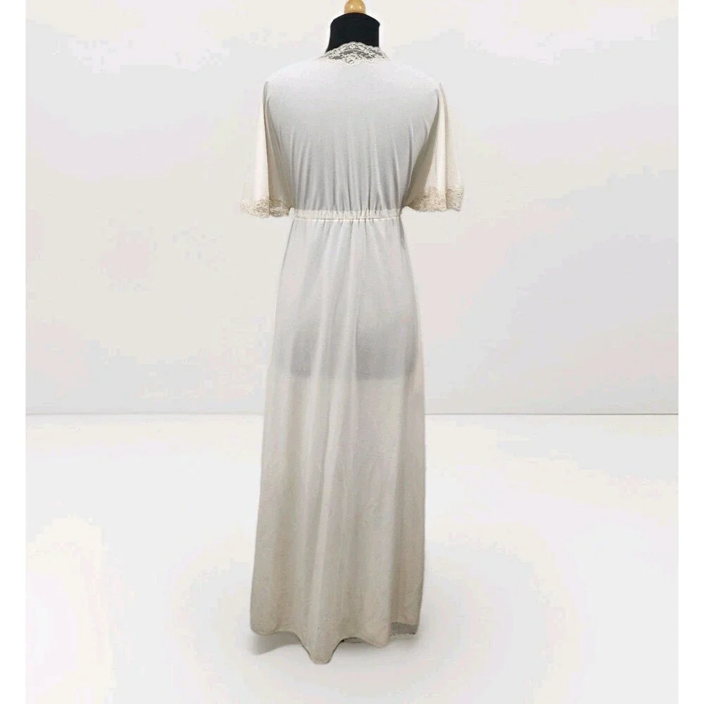 Vintage Shadowline Ivory Nylon Lace Button Front Robe Tie Waist Flare Sleeve SML